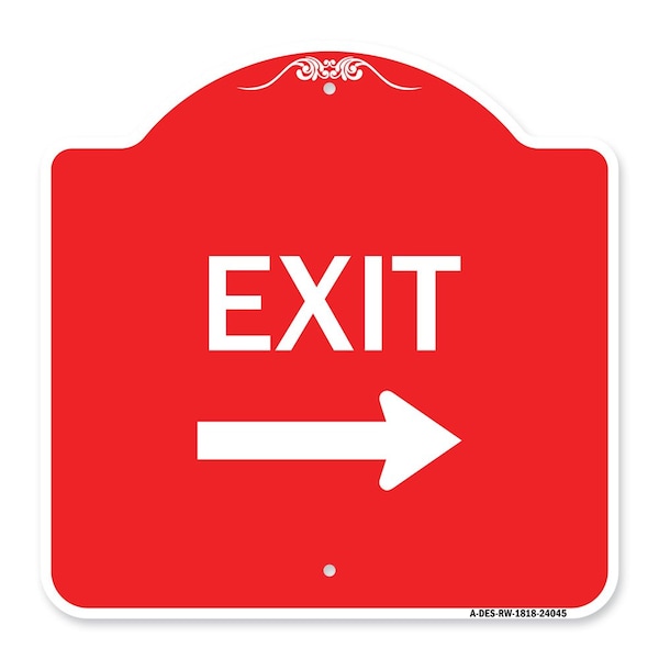 Signmission Designer Series Sign Exit W/ Right Arrow 3, Red & White Aluminum Sign, 18" H, 18" L, RW-1818-24045 A-DES-RW-1818-24045 - main